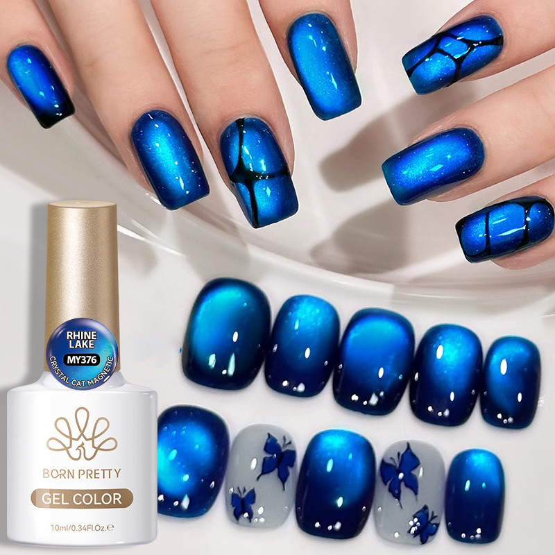 BORN PRETTY 10ml Rhine Klein Blue Cat Magnetic Eye Gel Polish Ultra Shine HEMA TPO ฟรีคริสตัล Soak Off UV LED Salon Varnish