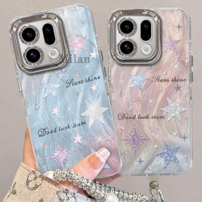 เคส OPPO Find X9 เคส OPPO Find X9 Pro เคสโทรศัพท์มือถือลายดาวสีชมพูไล่เฉดใหม่ ป้องกันการตก ครอบคลุมเลนส์ทั้งหมด เคสแข็งด้าน