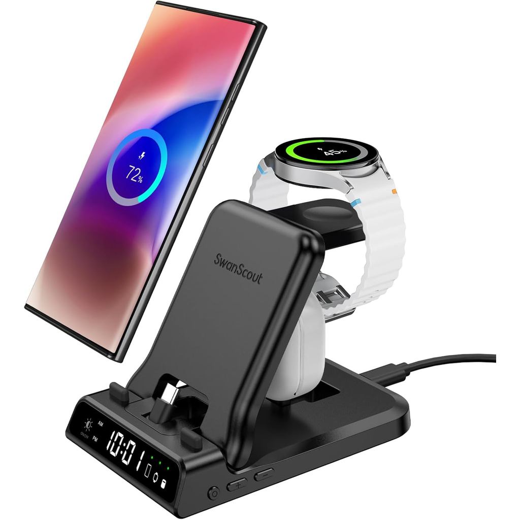 25W USB C Fast CHARGING Station สําหรับ Samsung, SwanScout 701S, พับ 3 ใน 1 แท่นชาร์จสําหรับ Galaxy 