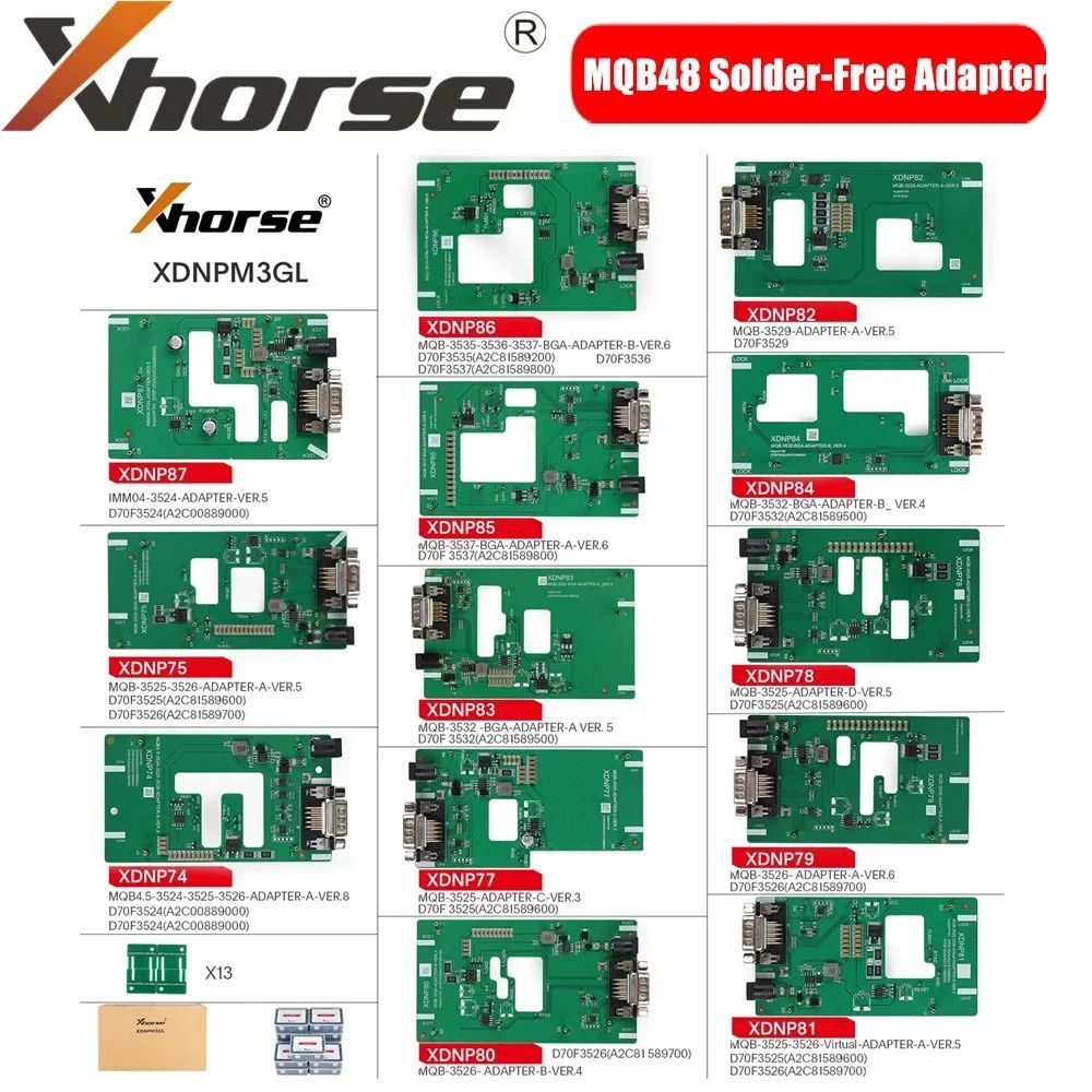 Xhorse XDNPM3GL MQB48 อะแดปเตอร์ปราศจากบัดกรี 13 ชิ้นครบชุดทํางานร่วมกับ Multi-Prog, VVDI Prog, Key 