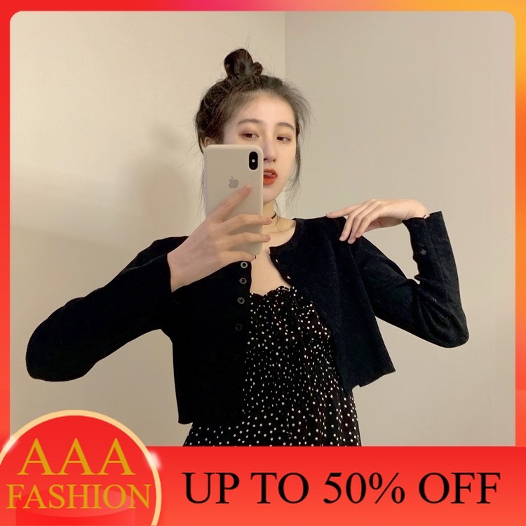 AAA FASHION Realpict! Bailey Crop คาร์ดิแกนถัก Cardi Crop Bailey ปุ่มเสื้อ Crop