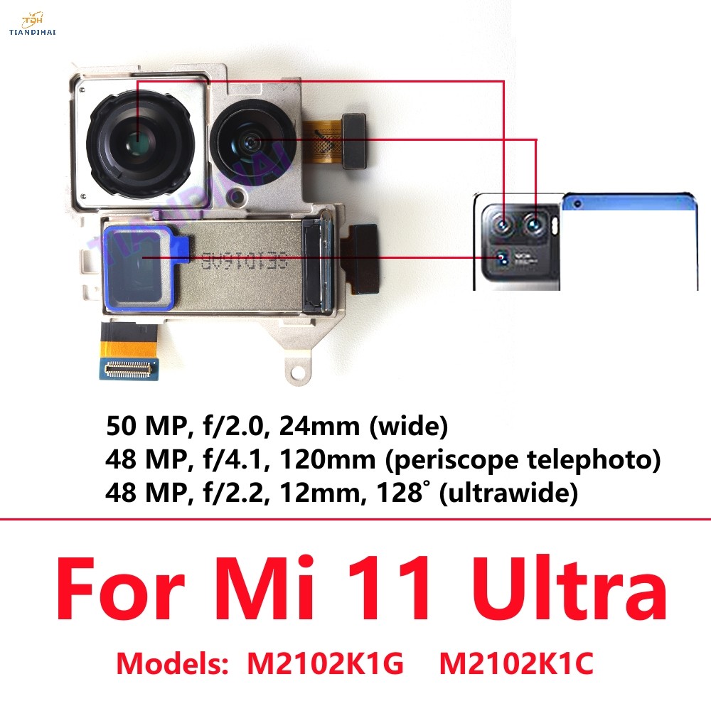 หลักกล้องด้านหลังสําหรับ Xiaomi Mi 11 Ultra 11Ultra กว้างด้านหลังโมดูลกล้อง 108 MP อะไหล่ M2102K1G M