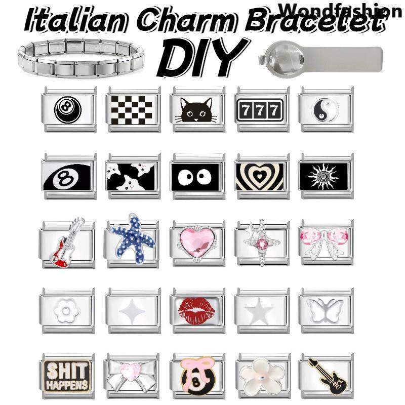 สร้อยข้อมือสแตนเลส charm ดอกไม้ร้อนสไตล์อิตาเลียน สำหรับทำเองแบบเรโทร