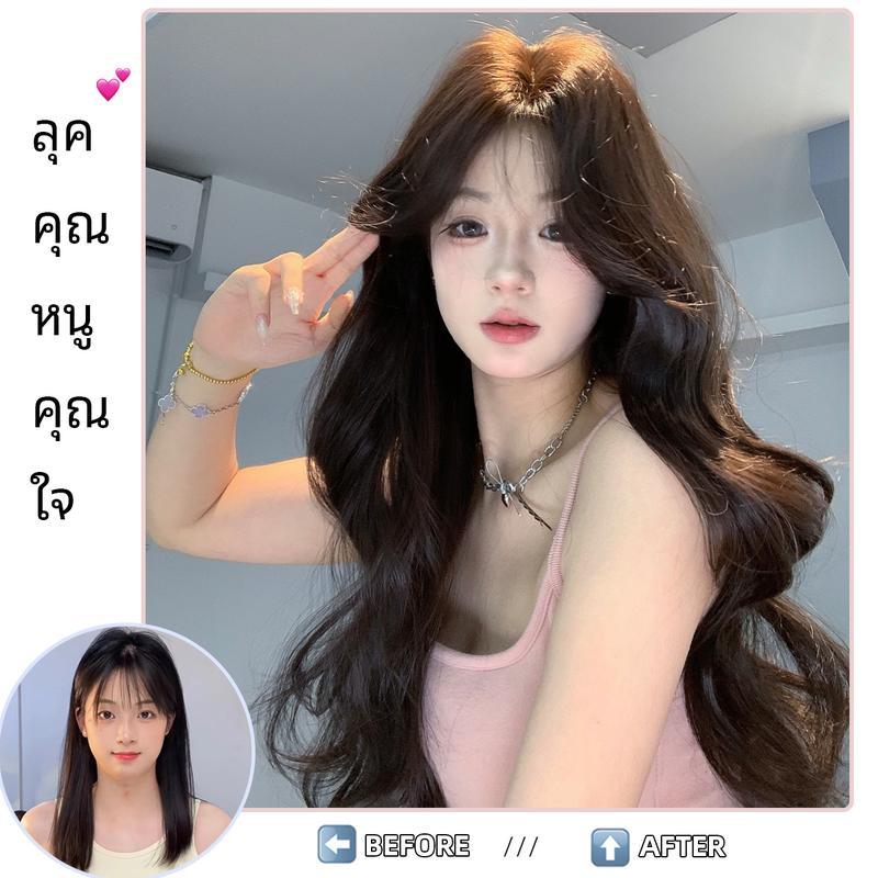 GDS Wigs วิกผมลอนสีน้ำตาลเข้ม ไม่มีหน้าม้า (ยาว 72 cm)