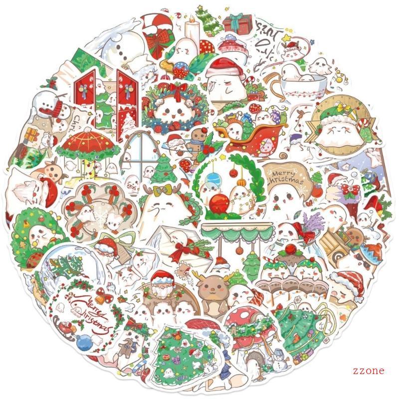 Zzz 50 แพ็คคริสต์มาส Ghostly Doodles สติ๊กเกอร์ PVC สําหรับโทรศัพท์แล็ปท็อป DIY ตกแต่ง