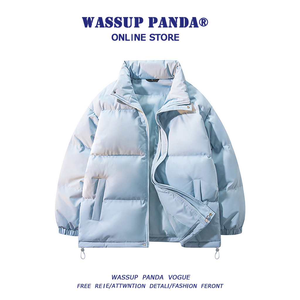 WASSUP PANDA สวมได้ทั้งชายและหญิง แจ็คเก็ตทรงปกยืนดีไซน์หนาจากผ้าฝ้าย ป้องกันความเย็นในฤดูหนาว
