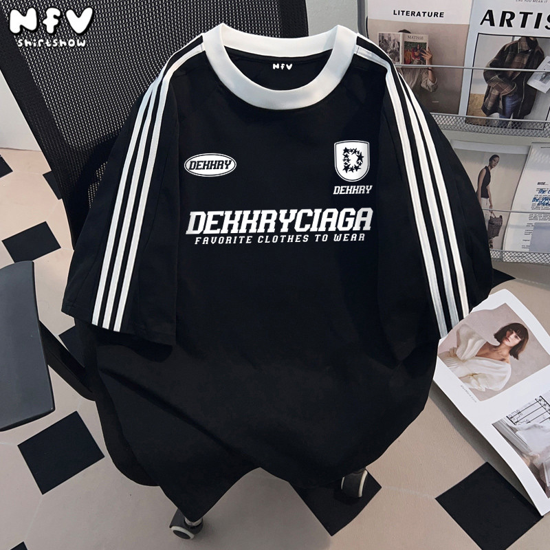 NFV แฟชั่นเกาหลี💕เสื้อยืดแขนสั้นคอกลม oversize ทรงหลวม ลวดลายแฟชั่น ทันสมัยและเรียบง่าย ผ้าฝ้าย YG4977