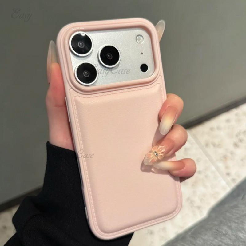 สีทึบ อิน มาการอง หนังเนื้อเคสนิ่มสําหรับ ไอโฟน 17 16 15 14 13 โปรแม็กซ์ กันลื่นและป้องกันการตกกระแทกฝาหลัง