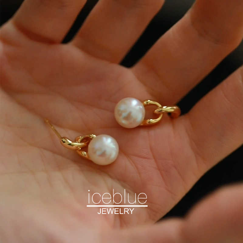 Iceblue-Hypoallergenic สไตล์เกาหลีไข่มุกน้ําจืดหู Studs จี้ไข่มุกธรรมชาติ 18K Gold Plated Non Tarnish All Match Elegant ต่างหูสําหรับผู้หญิง E137