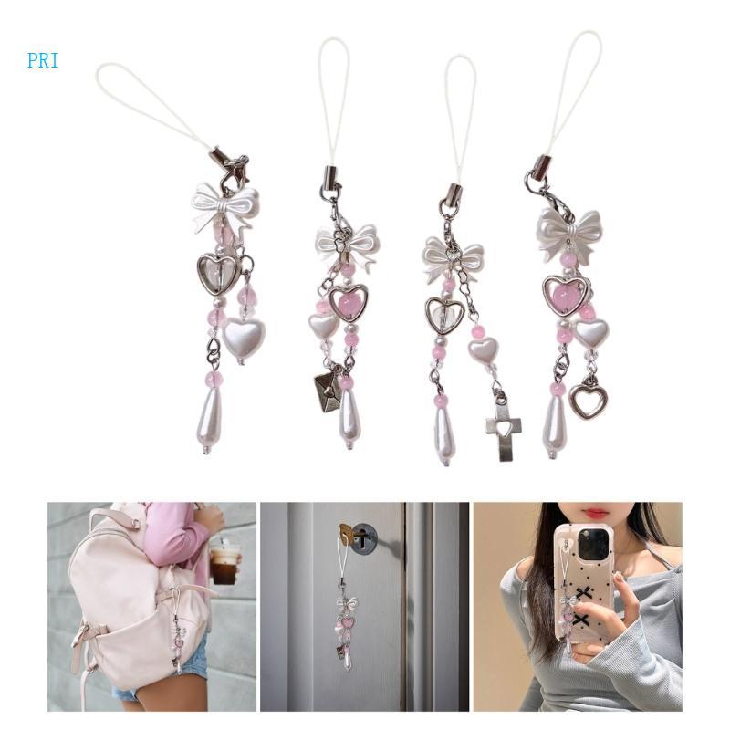 Pr Stylish Bowknot Phone Pendant Trend Phone Charm for Women Girls Heart Beaded