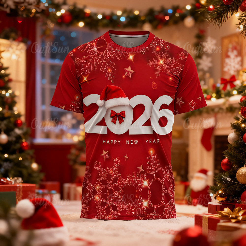 เสื้อยืดสีแดงออกแบบพิเศษสำหรับครอบครัว ลายพิมพ์รอบคอกลม ใส่สบายและระบายเหงื่อดี