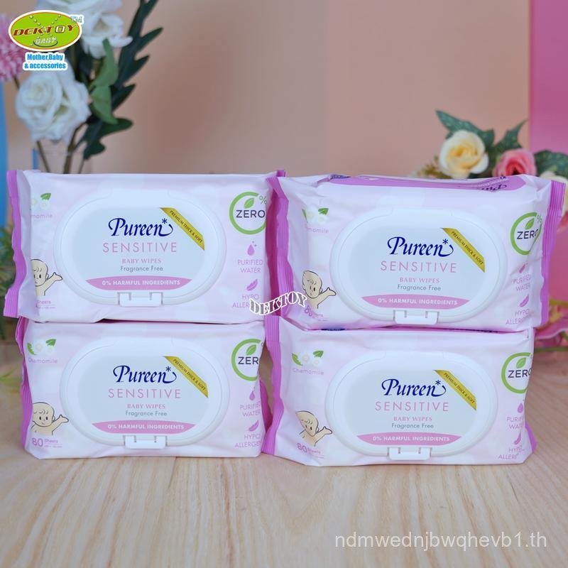 ทิชชู่เปียก 4 ห่อ Pureen เพียวรีน ทิชชู่เปียก เบบี้ไวพส์กระดาษเปียก เซนส์ซิทีฟสีชมพู80ชิ้น