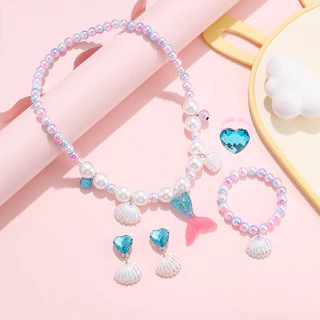 พร้อมส่ง คอไข่มุก 5pcs ชุดสร้อยสําหรับเด็ก สร้อยนางเงือก ดีไซน์เจ้าหญิงนางเงือก สีสันน่ารัก ของเล่นเด็ก