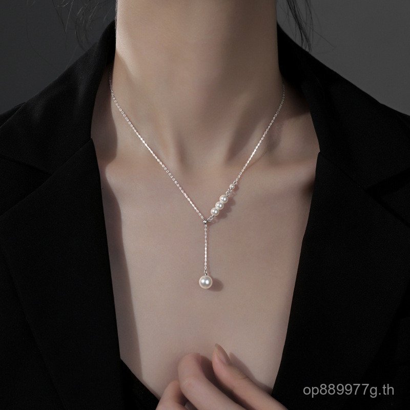 Classy Clavicle CHAIN สร้อยคอไข่มุกพู่โซ่หรูหราออกแบบฤดูใบไม้ร่วงฤดูหนาวแฟชั่น Niche High-End หญิง 0