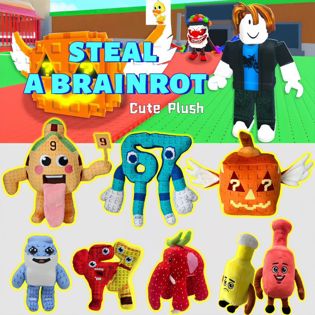 PLUS Roblox ขโมย Brainrot ของเล่นตุ๊กตาสีแดงสตรอเบอร์รี่ช้าง Plushie ตุ๊กตาน่ารัก House No.9 ตุ๊กตาสมอง 67 ตุ๊กตาของเล่นใหม่ Spooky Lucky Block Plushies ตลกของเล่นเด็กของขวัญ COD