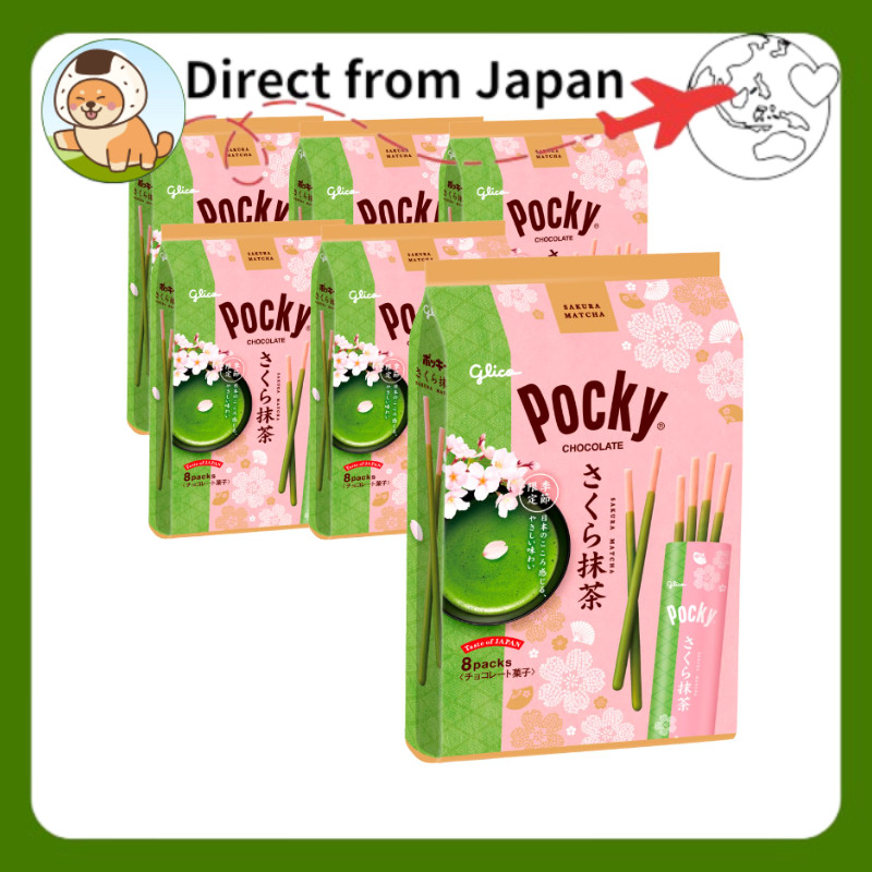 Pocky Sakura Matcha, 8 packs per box × 6 boxes, Ezaki Glico — snacks, chocolate[Direct from Japan]
