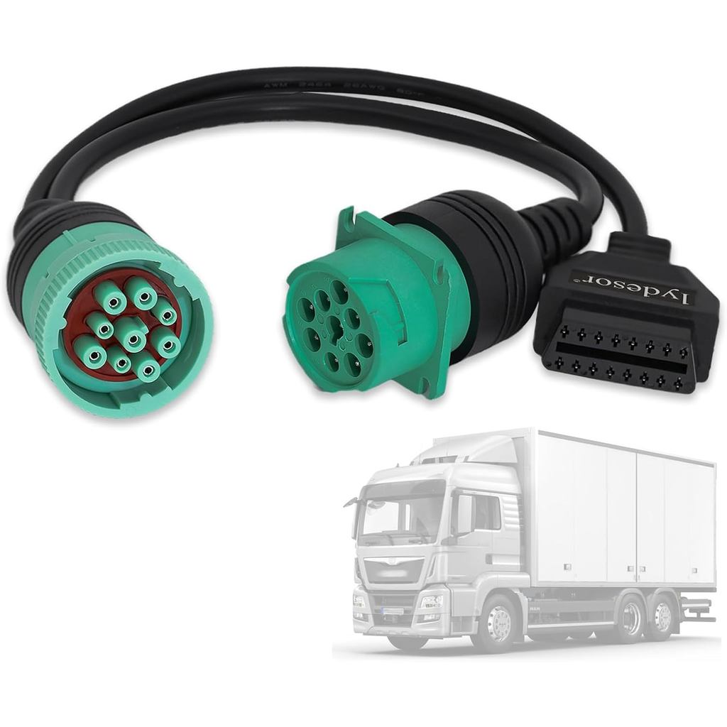 J1939 9 Pin to OBD 2 สายอะแดปเตอร์ชาย,ทํางานพร้อมรถบรรทุกเครื่องสแกนเนอร์วินิจฉัยประเภท 2 สีเขียว J1