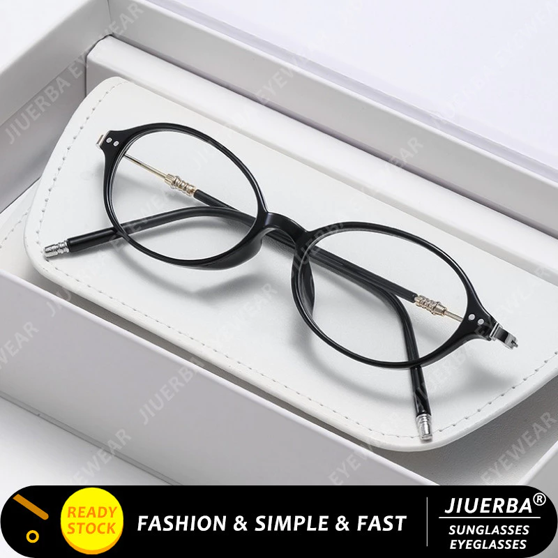 (JIUERBA) แว่นตาสายตาสั้นสีเทาโฟโตโครมิกสไตล์เกาหลีกรอบรูปไข่ขนาดเล็กศิลปะป้องกันแสงสีฟ้าแว่นตาตามใบสั่งยา