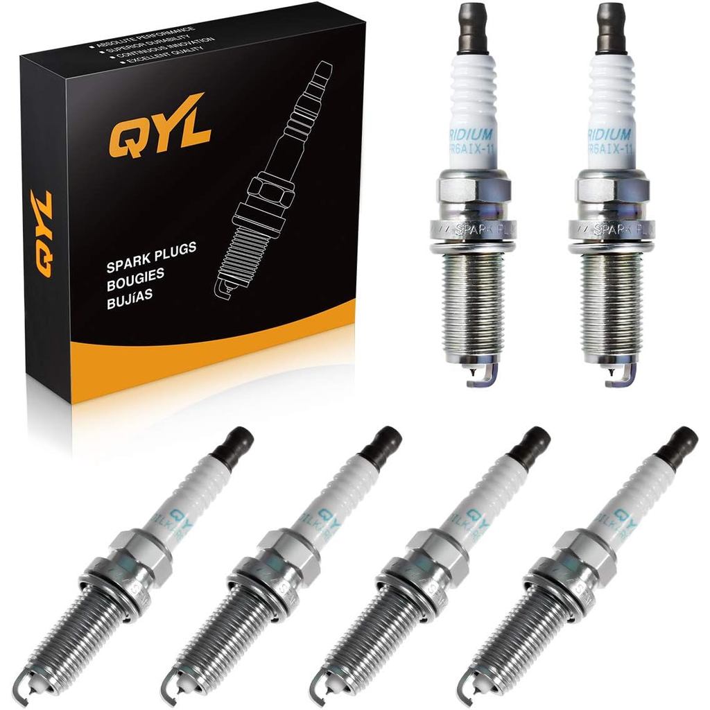QYL หัวเทียนสําหรับ GX460 Outback Avalon Camry Tundra Replacement# 6619 LFR6AIX-11, แพ็ค 6 ชิ้น