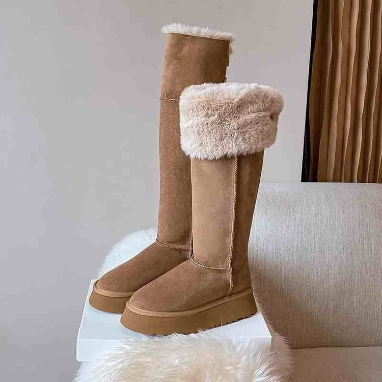 สไตล์เกาหลี High-top Suede รองเท้าแฟชั่นที่อบอุ่น PU สุภาพสตรี Anti-slip สวมใส่ย