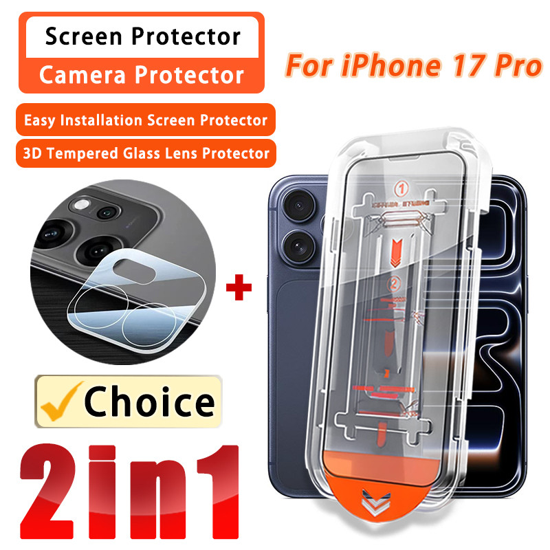 2 IN 1ฟิล์ม iPhone 17 Pro HD ฟิล์มกระจกนิรภัยสําหรับ iPhone 17 Pro Air 16 16e 11 12 13 14 15 Pro Max