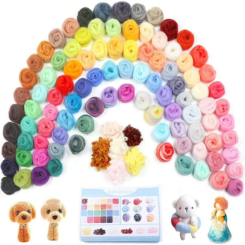 MIUSIE 103 Colors Wool Roving Fiber Alpaca Curly Fiber Needle Felting Kit Wool Roving Yarn For Needl