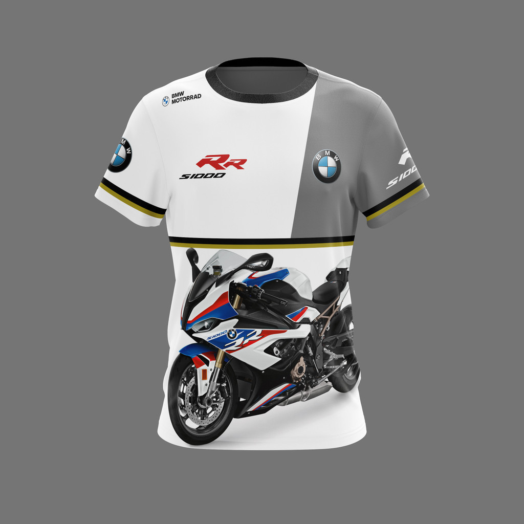 เสื้อยืด BMW S1000RR สีเทา กับชุดแจ็คเก็ตไมโครไฟเบอร์สำหรับแฟนคลับบิ๊กไบค์