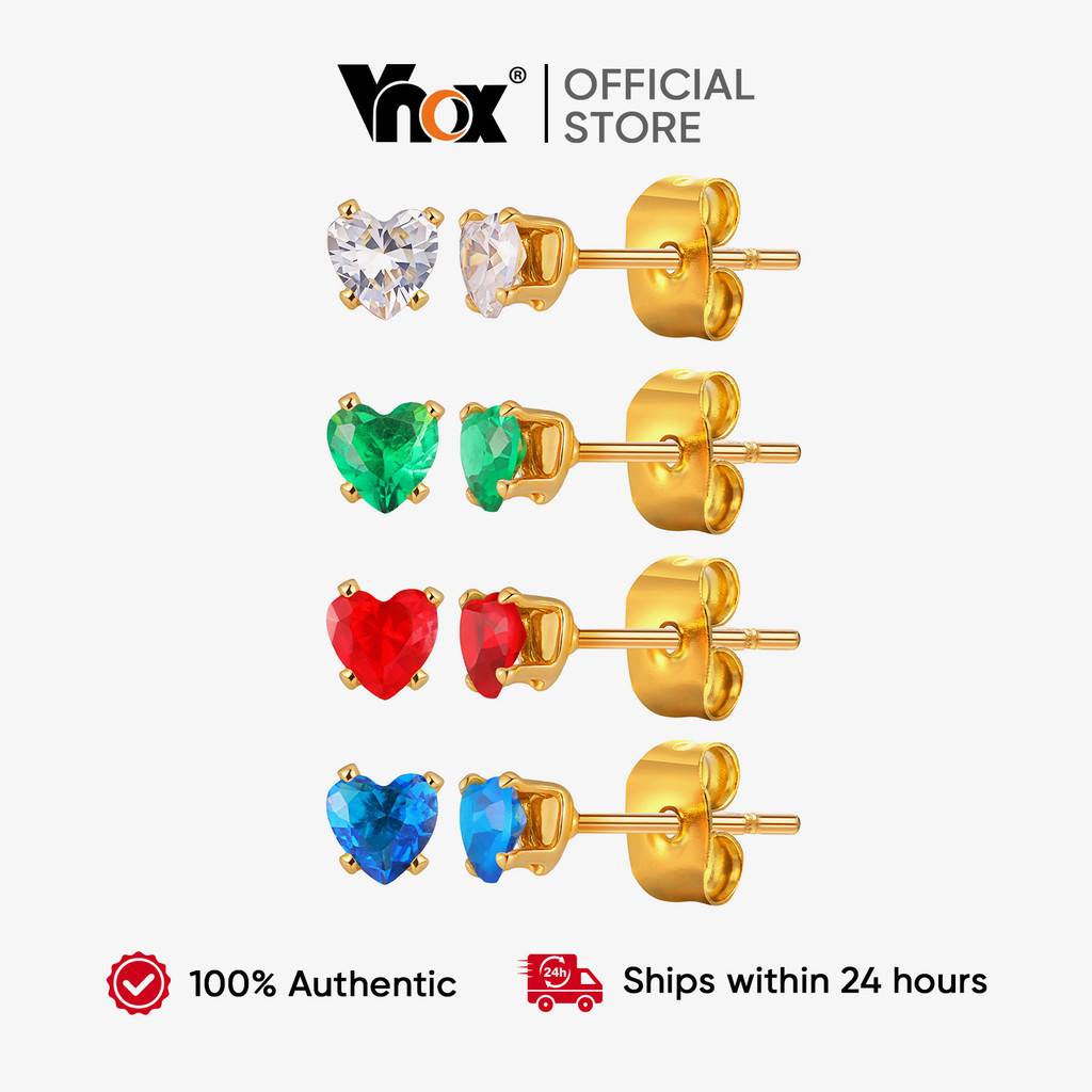 Vnox Heart-Shaped Zircon Cubic Stud ต่างหูสําหรับผู้หญิงสาว,ทอง Hypoallergenic เงาต่างหูขนาดเล็ก Simple Jewely ราคาถูก Shopee Lazada