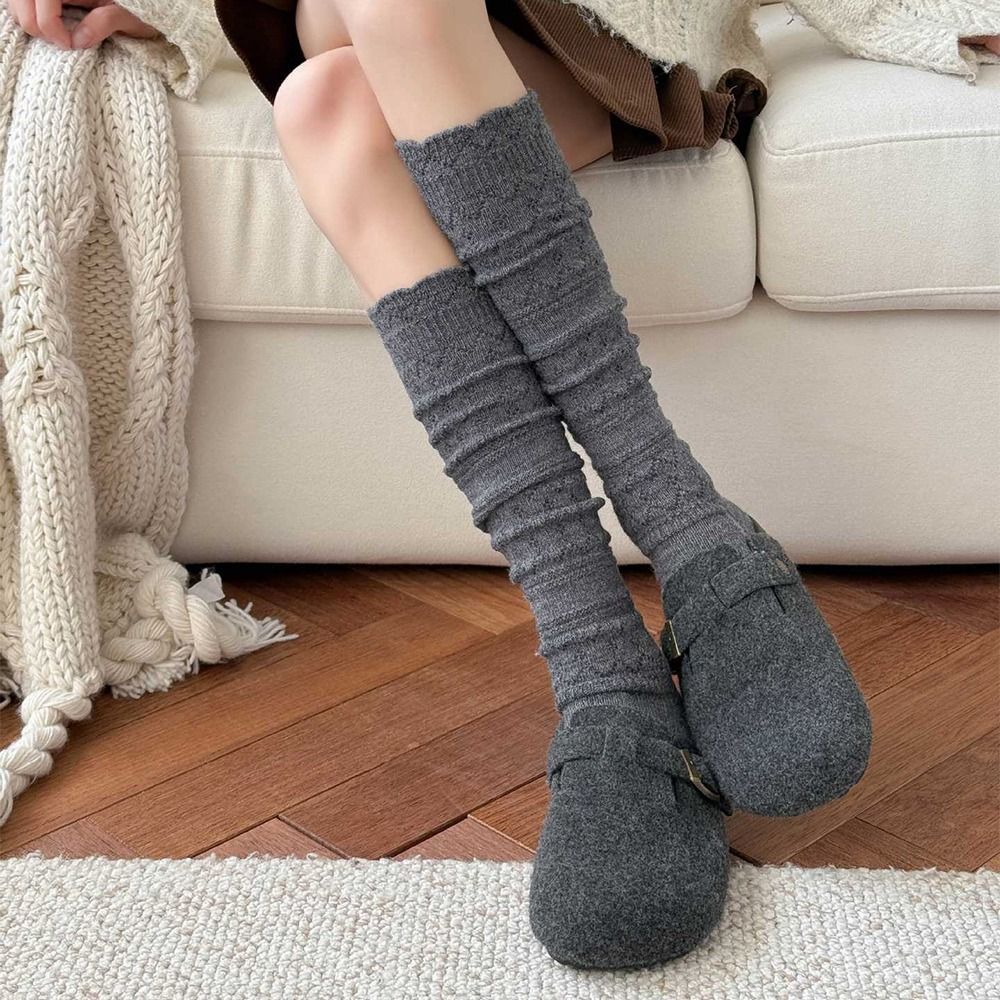 ถุงเท้ายาวสำหรับผู้หญิง สีทึบ นุ่ม ยืดหยุ่น ออกแบบเรียบง่าย เหมาะสมกับฤดูใบไม้ร่วง - รูปที่ 7