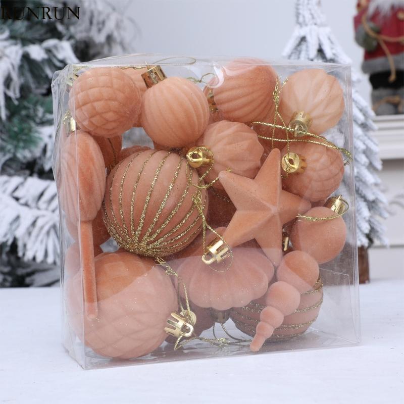 RUN 24 ชิ้น Flocking เครื่องประดับคริสต์มาสสีสดใสสําหรับตกแต่งเทศกาลหน้าต่างต้นไม้