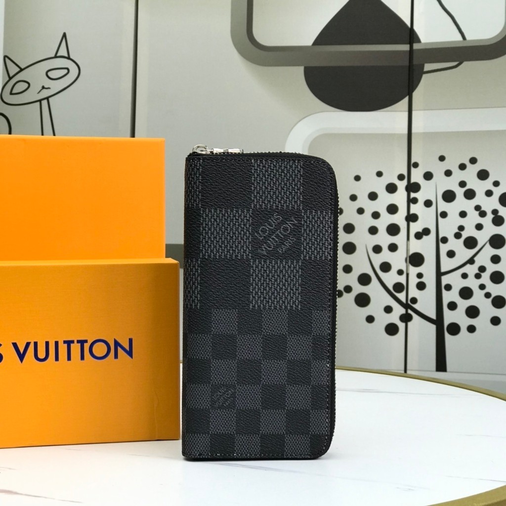 5.28 N60442 ซิปกระเป๋าสตางค์ตรงยี่ห้อใหม่ Damier Infini 3D รูปแบบกระเป๋าสตางค์ยาว