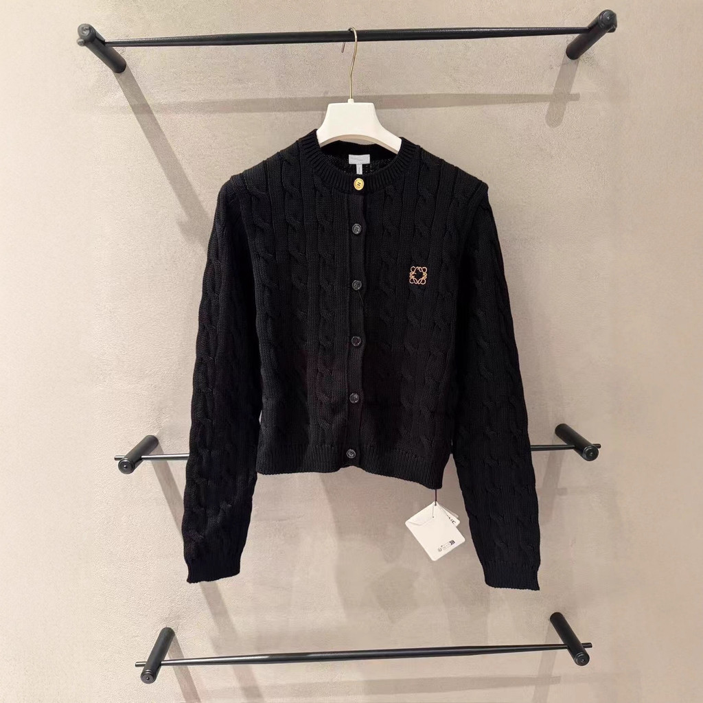 OR8Y Loe** 2025Autumn New Round Neck Knitted Cardigan Embroidered Logo Wool Coat