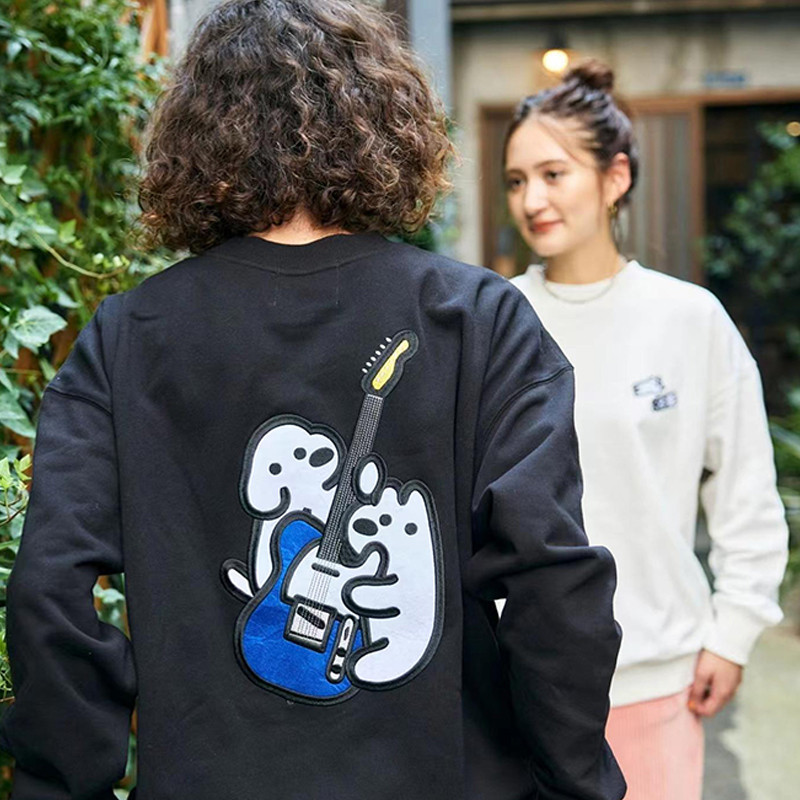 Matsui เวอร์ชั่นเกาหลีกีตาร์ลูกสุนัขภาพประกอบพิมพ์รอบคอเสื้อกันหนาวผู้ชาย Genderless สวมใส่ Niche Age-Reduction Top