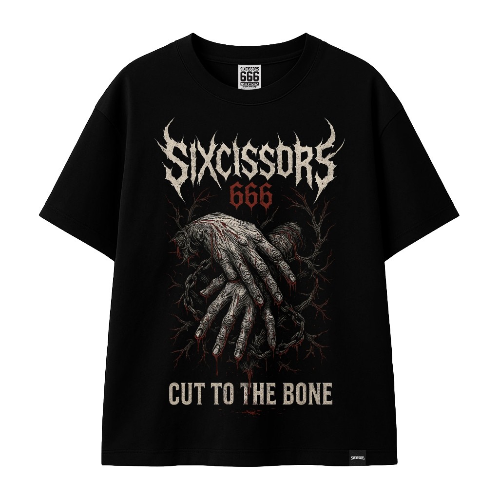 เสื้อยืดโลหะ Satanic Distro เสื้อยืดผู้ชายผู้หญิงสีดํา SIXCISSORS 666 CUTBONE NEWS-5XL