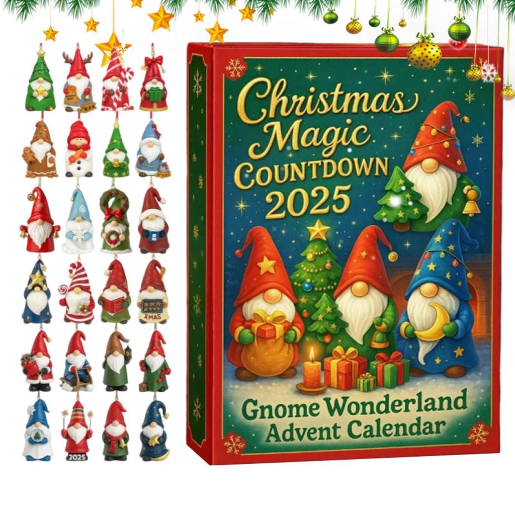 Wonderland Gnome Advent ปฏิทิน 2025 Creative 2D แบนอะคริลิค Gnome ตัวเลขจี้สะสมตกแต่งคริสต์มาส shopi