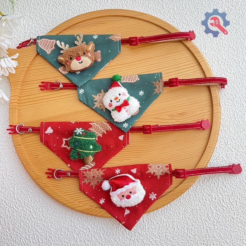 [GEX] 23-40 ซม.Santa Snowman Christmas Tree Pets ปรับสามเหลี่ยมคอสวมใส่สําหรับสัตว์เลี้ยงขนาดเล็กสุน