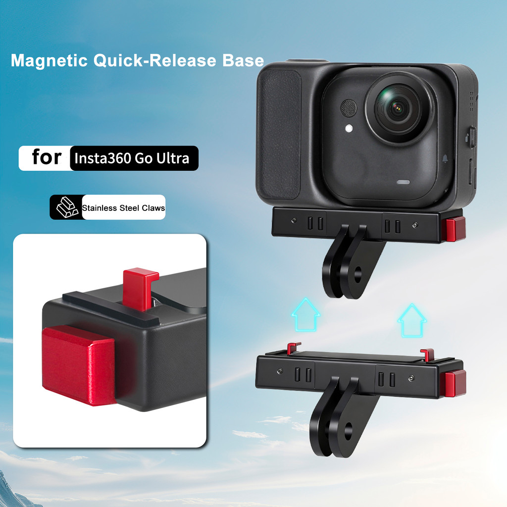 Magnetic Quick Release Adapter Mount สําหรับกล้อง Insta360 Go Ultra,1/4 "อินเทอร์เฟซขาตั้งกล้อง Mount พร้อมหัวเข็มขัดล็อคตัวเองสําหรับกล้อง Action