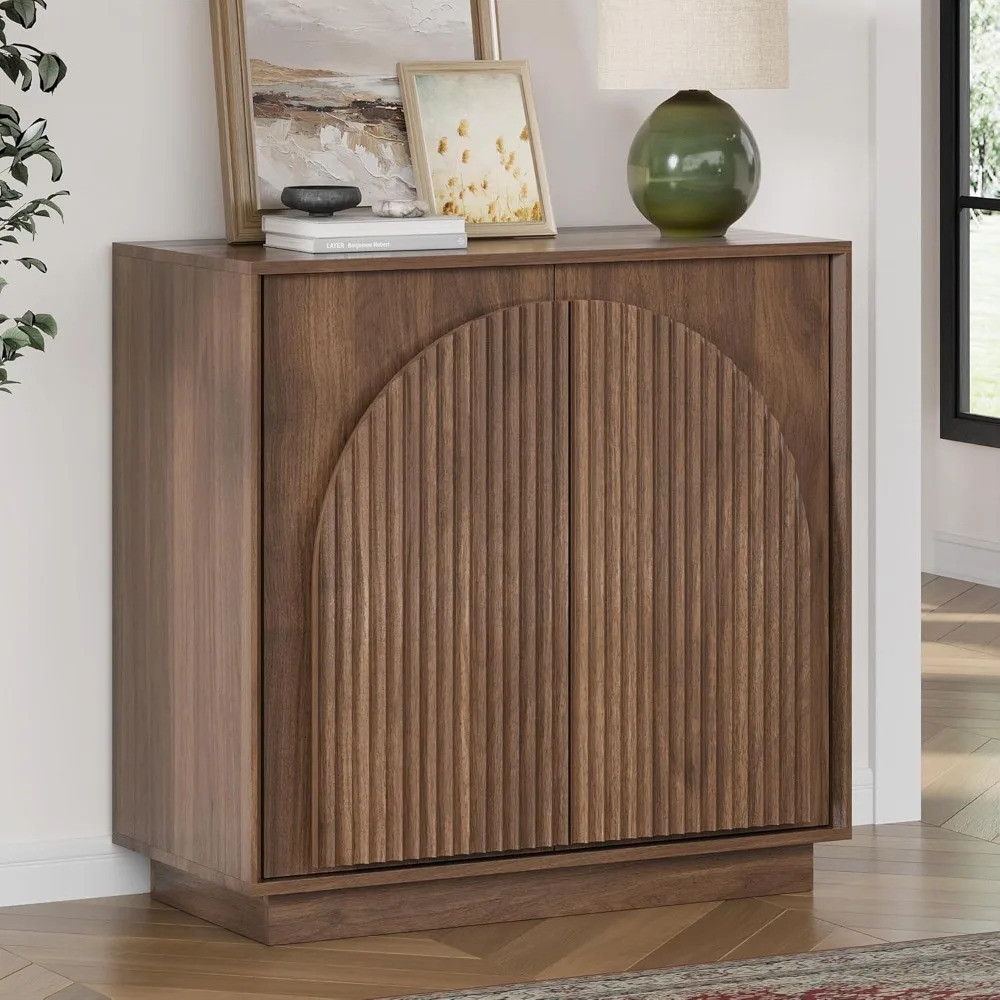 Win2win Fluted Sideboard ตู้บุฟเฟ่ต์พร้อมที่เก็บ ตู้ Accent โมเดิร์น 31.5" Mid Century พร้อมซุ้มสองช