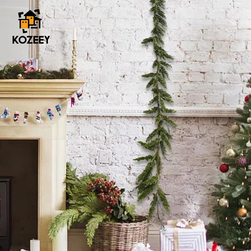 KOZEEY พวงมาลัยประดิษฐ์พวงหรีดคริสต์มาส Greenery Garland Vines จําลอง Vines ตกแต่งสําหรับระเบียงร้าน