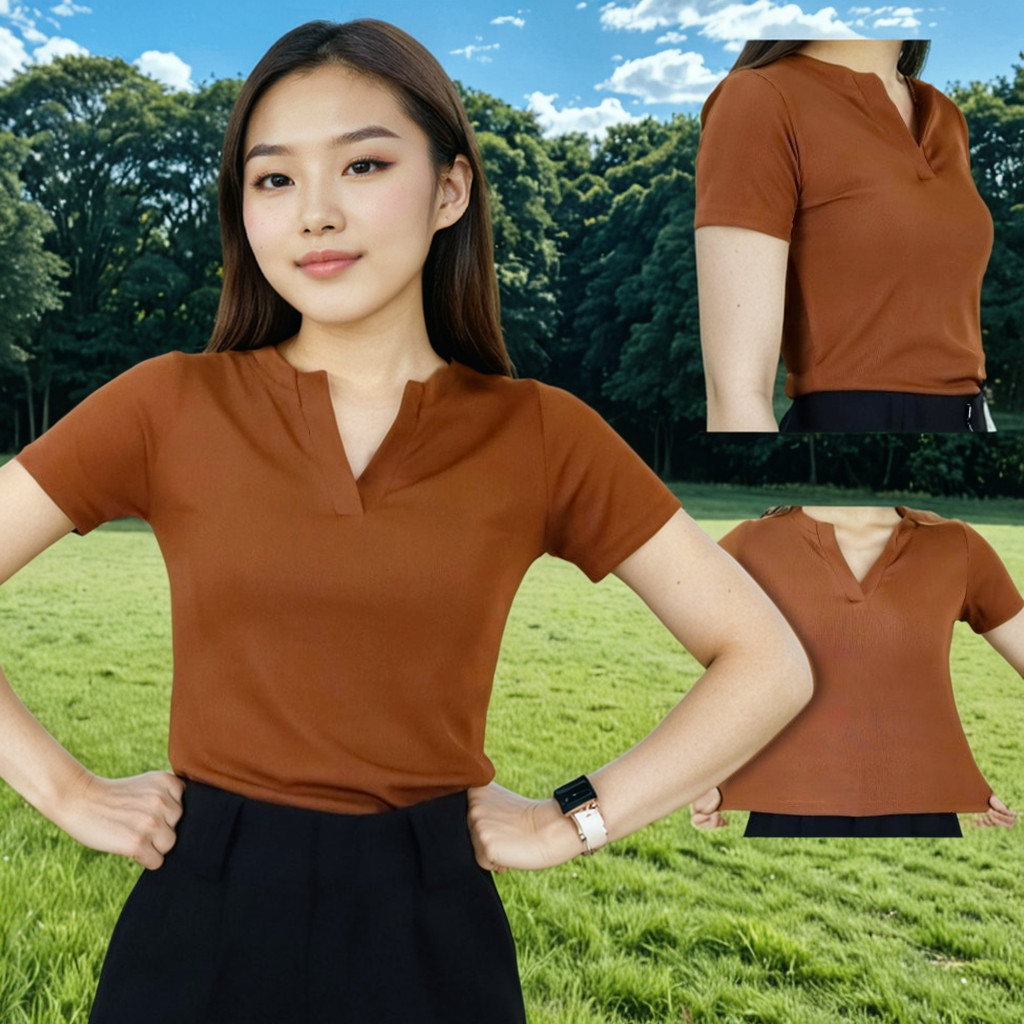เสื้อผู้หญิงคอจีน ทรงสlim ผ้ายืดร่องเล็ก ใส่แล้วหุ่นสวย แฟชั่นเกาหลี