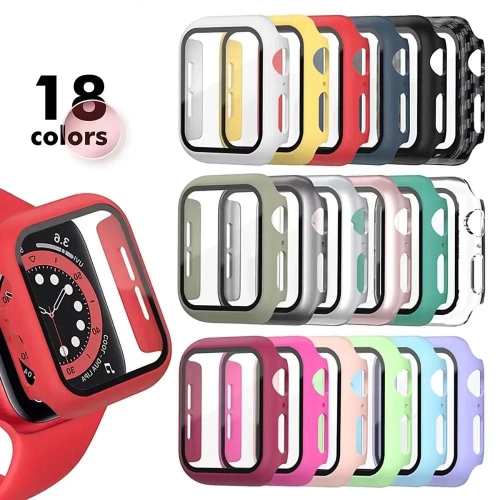 พร้อมสต็อก กระจก+ฝาครอบเคสแบบด้าน สําหรับ Apple Watch 45/44/42/38 มม. และ 41/40/38 มม. รองรับ Series 9/8/7/6/5/4/3/2 พร้อมหน้าจอป้องกัน