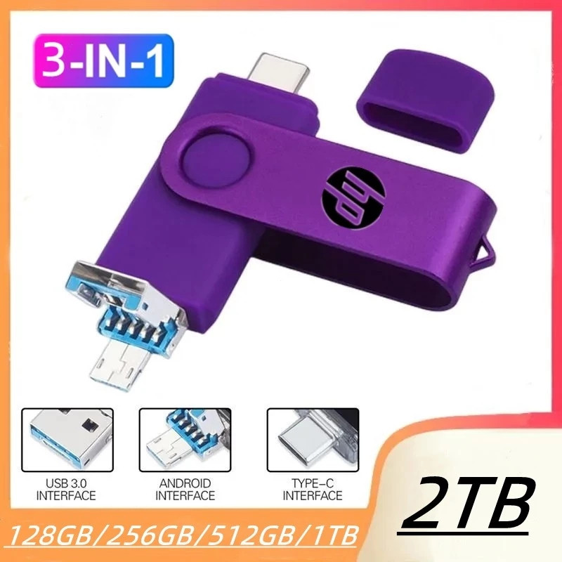 2TB 3 in 1 USB3.0 แฟลชดิสก์ประเภท c/ Micro 1TB 512GB 256GB 128GB OTG USB แฟลชไดรฟ์สําหรับ Android PC