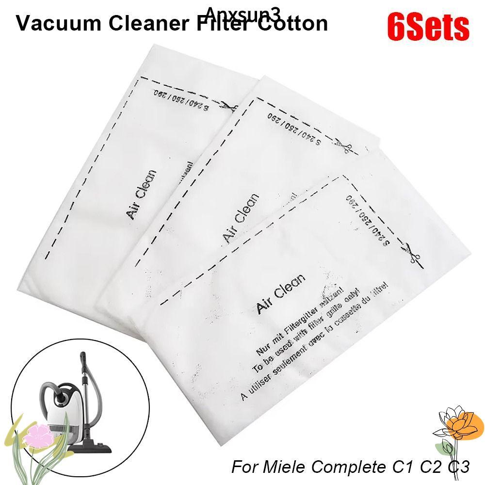 ANXSUN3 6 ชุดผ้าฝ้ายกรอง,ไอเสียกรองเครื่องดูดฝุ่น,ทนทาน Air Clean อะไหล่สําหรับ Miele Complete S8340