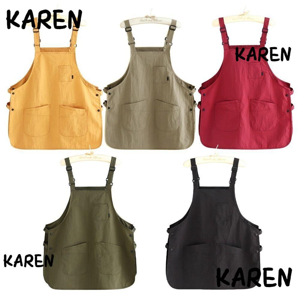 KAREN ผ้ากันเปื้อน Catering Workwear ผ้ากันเปื้อนภาพวาดทนคราบในครัวเรือน ชุดเอี๊ยมทํางานกันน้ําสไตล์ญี่ปุ่นสําหรับช่างตัดผมคาเฟ่
