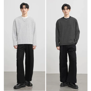 Chaistyle เสื้อแขนยาวลายทาง วินเทจ ชุดคู่รัก แนวสตรีท พิมพ์ลาย สันทนาการ