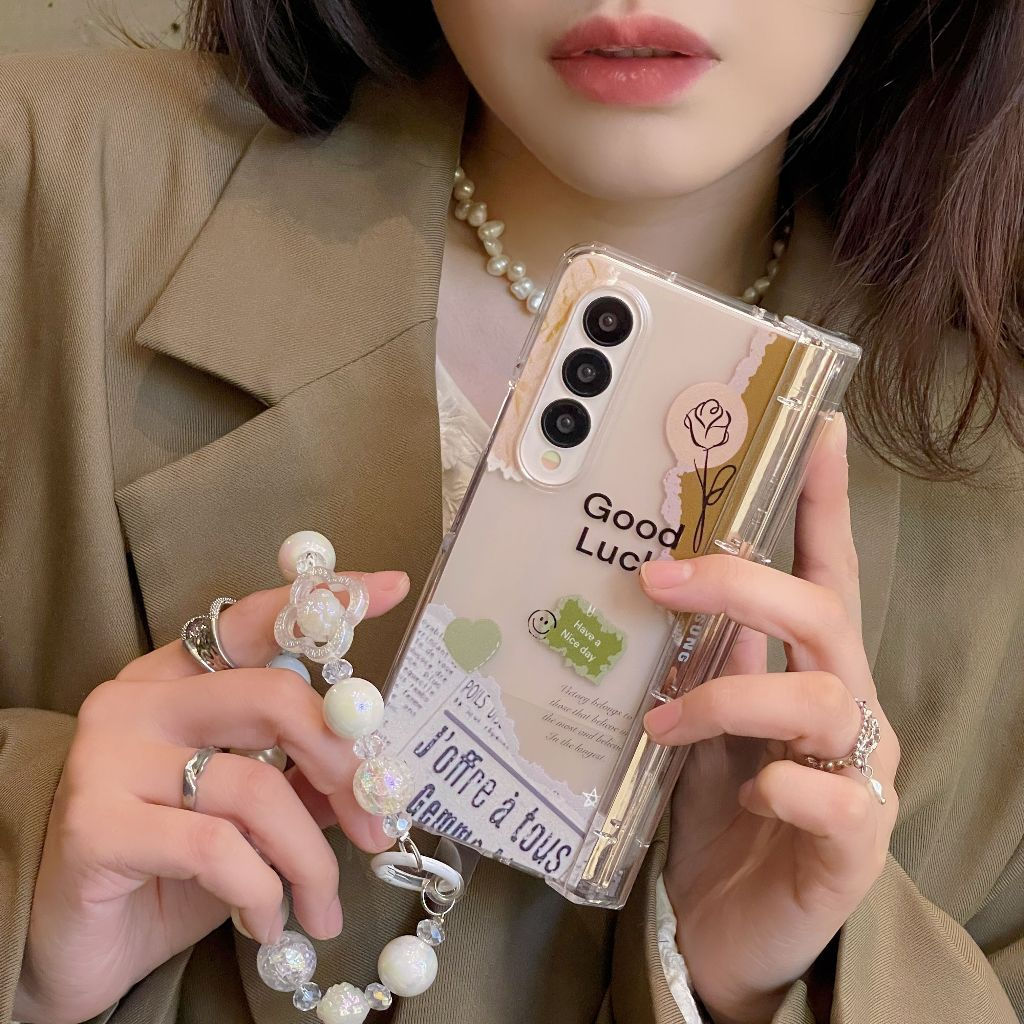 ย้อนยุค หนังสือพิมพ์ ดอกกุหลาบ สร้อยข้อมือ เคส Samsung Galaxy Z Fold 8 Ultra 7 6 5 4 Case บานพับ พับ เคส