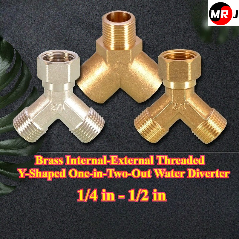 [MRJ-HY] ทองเหลือง, ภายใน-ภายนอกเกลียว Y-Shaped One-in-Two-Out Water Diverter (1/4 in - 1/2 in) Unio