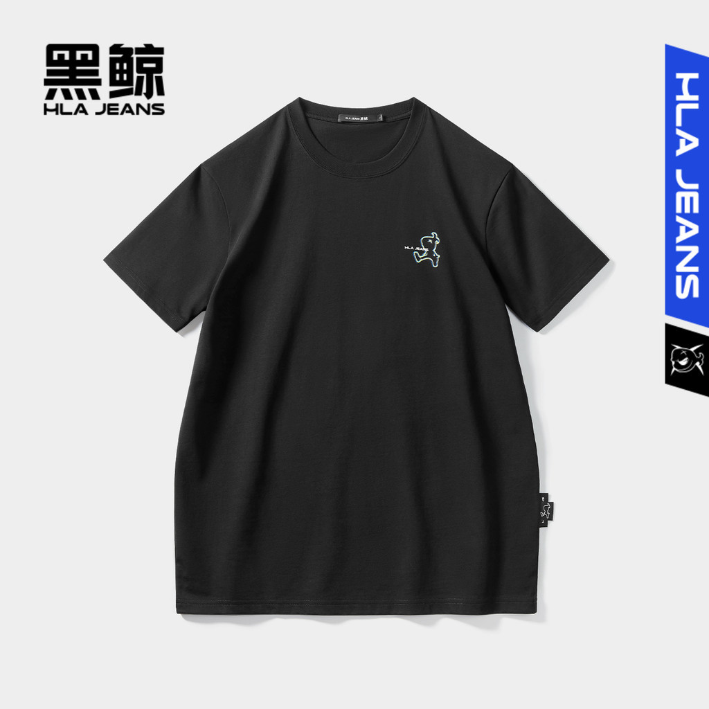 เสื้อเชิ๊ตแขนสั้น HLA/Black Whale พิมพ์ลายรอบคอ สำหรับผู้ชาย