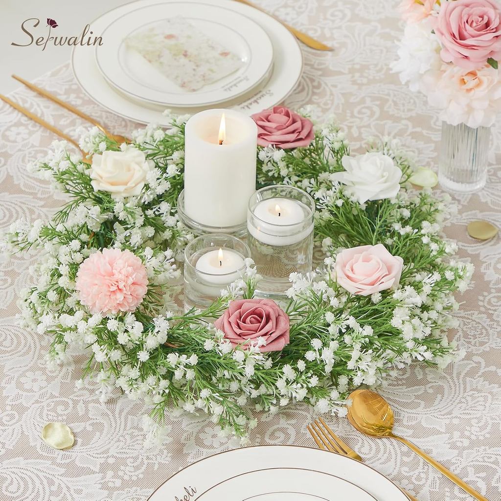 Serwalin 2Pcs 5.9 Ft Babys Breath Garland, 162 Branches White Artificial Baby Breath Flower Vines, F