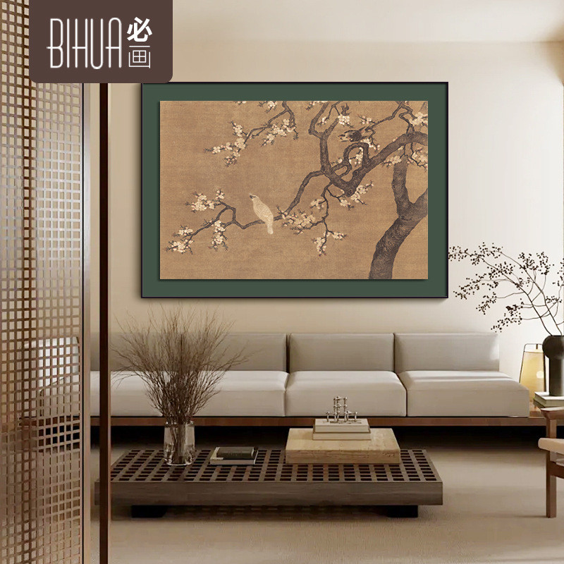 < แอปริคอทดอกไม้ไก่ฟ้าคู่>สไตล์ยุคกลางฝรั่งเศสสองชั้นสามมิติภาพวาดตกแต่งห้องนั่งเล่นโซฟาพื้นหลังภาพว